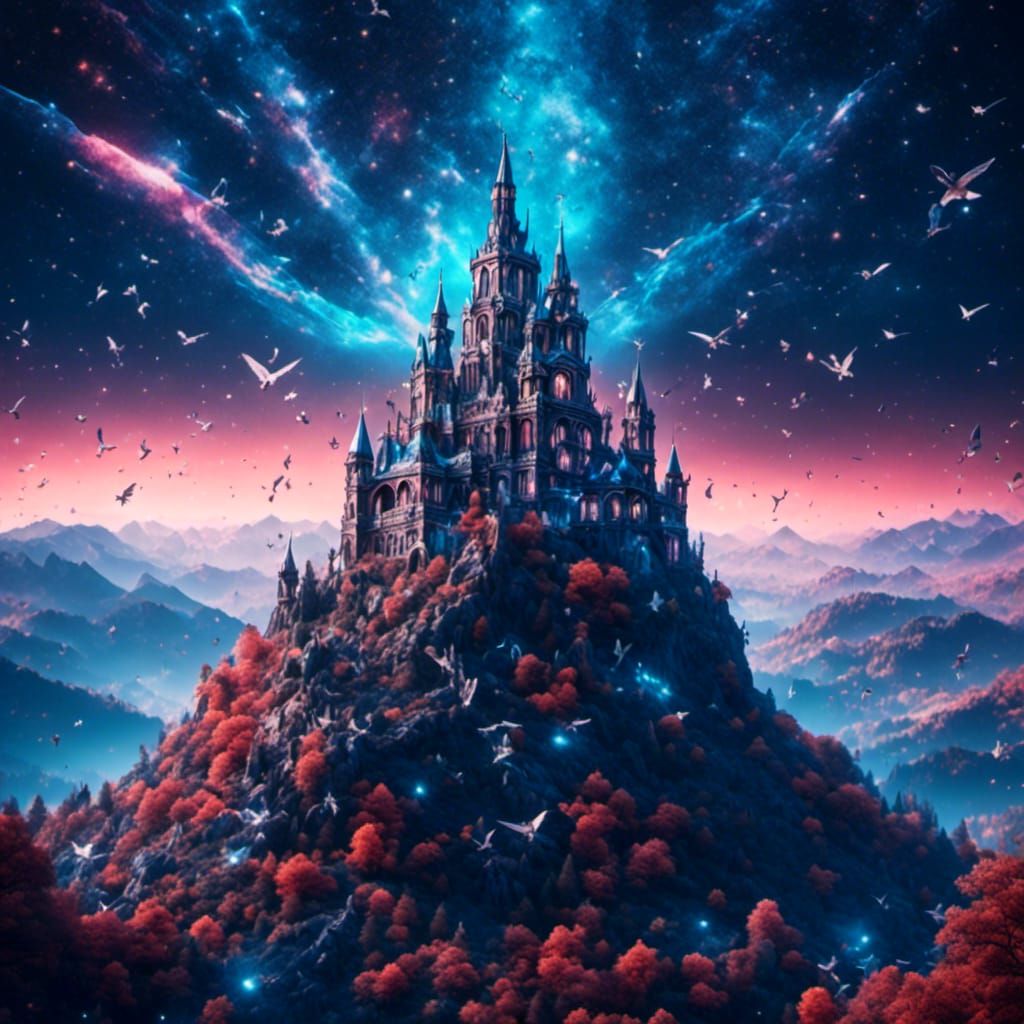 Crystal Castle in Starry Sky Digital Art