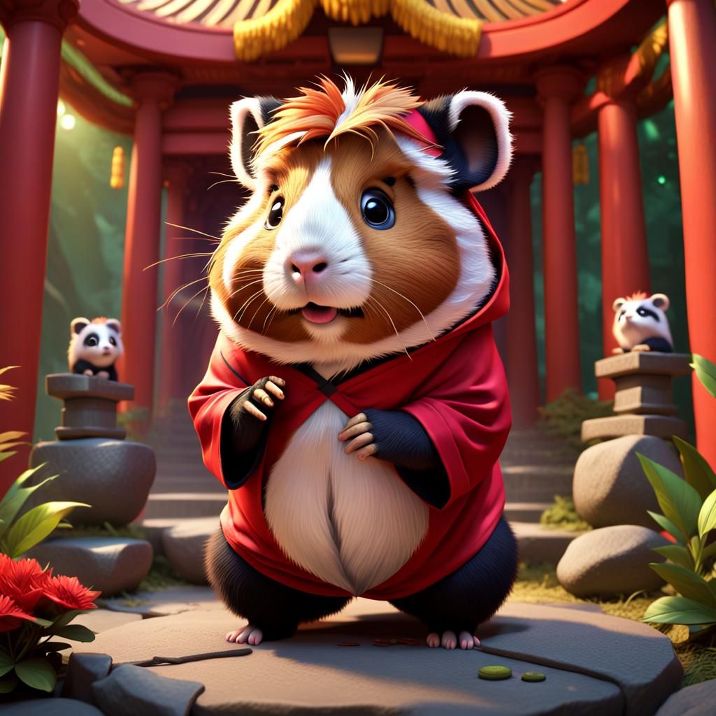 Guinea Pig in Red Panda Costume: Pixar-Style 3D Art