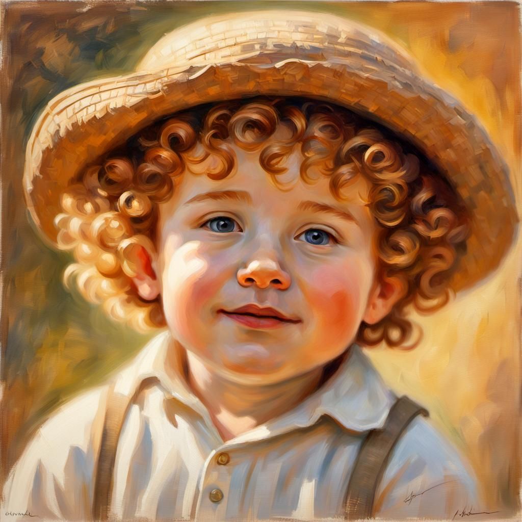 Impressionist Portrait of a Boy with Curly Hair