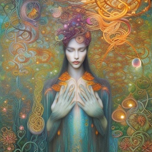 Sunset Hybrid Woman in Forest, Detailed Art