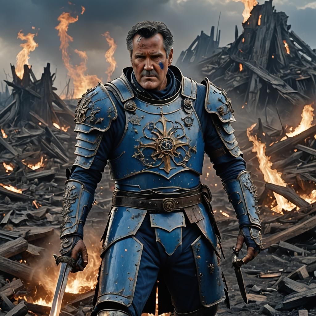 Knight of Helm in a Bisley-Style Fantasy Landscape