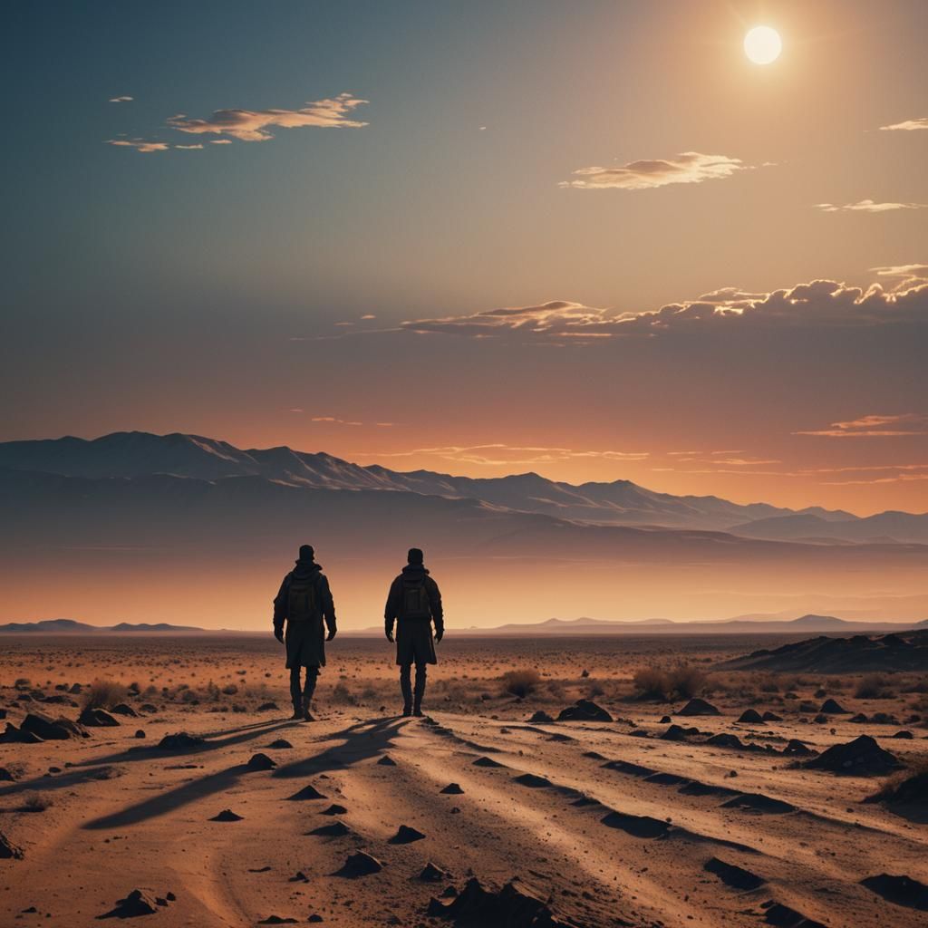 Desolate Figure in Barren Wasteland Sunset