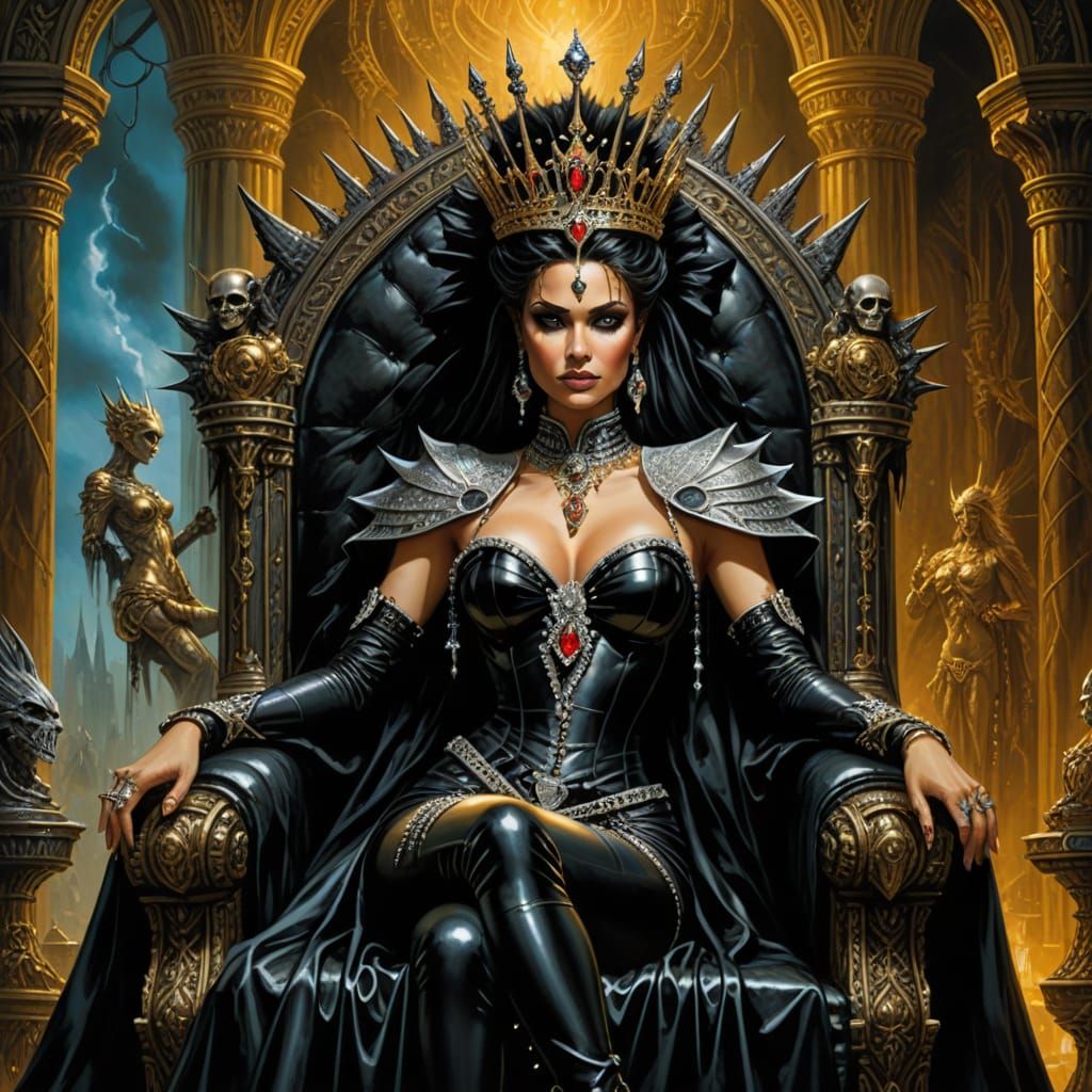Regal Queen on Jewelry Throne, in Fantasy Art Style