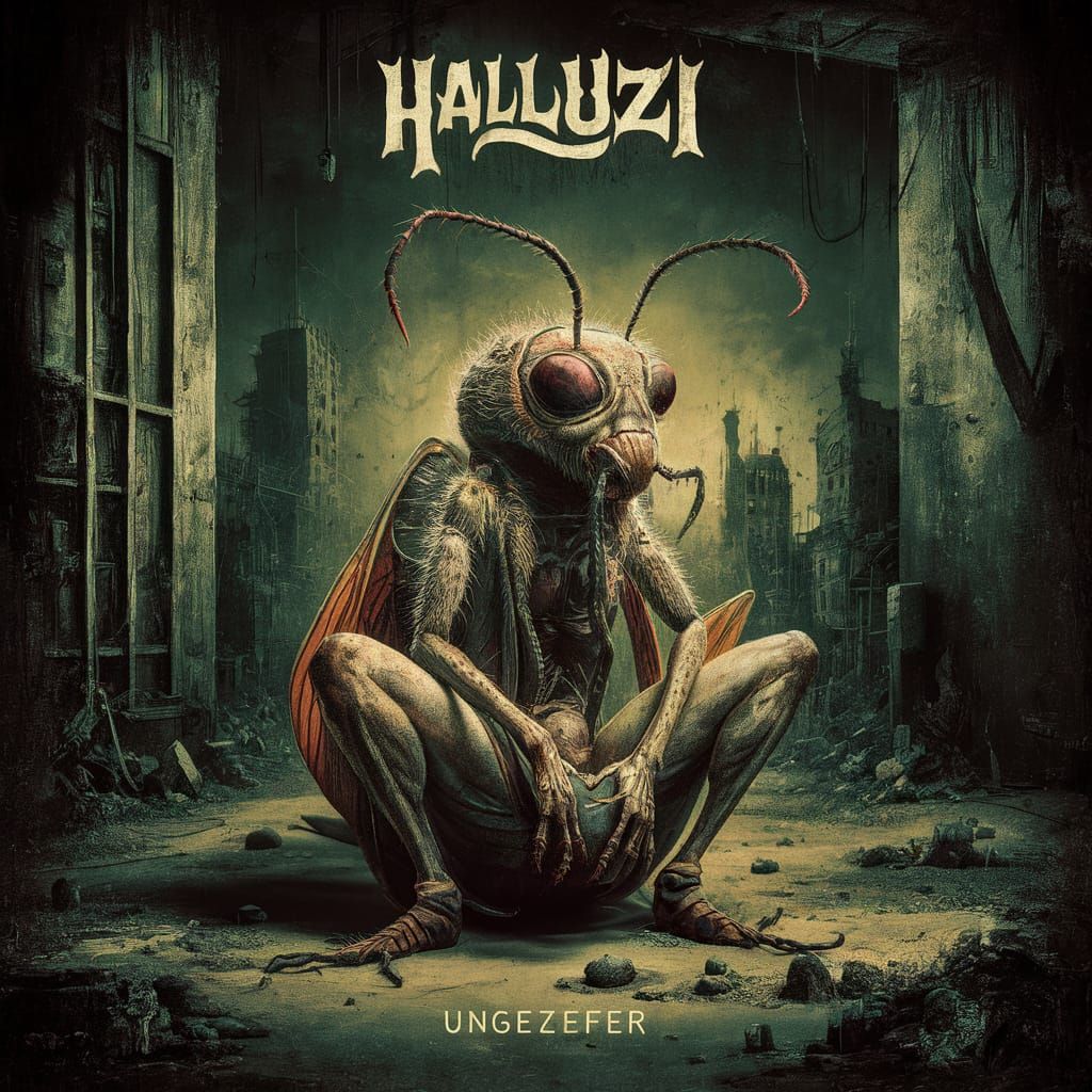 Psychedelic Album Cover Art of Anthropomorphic Insect