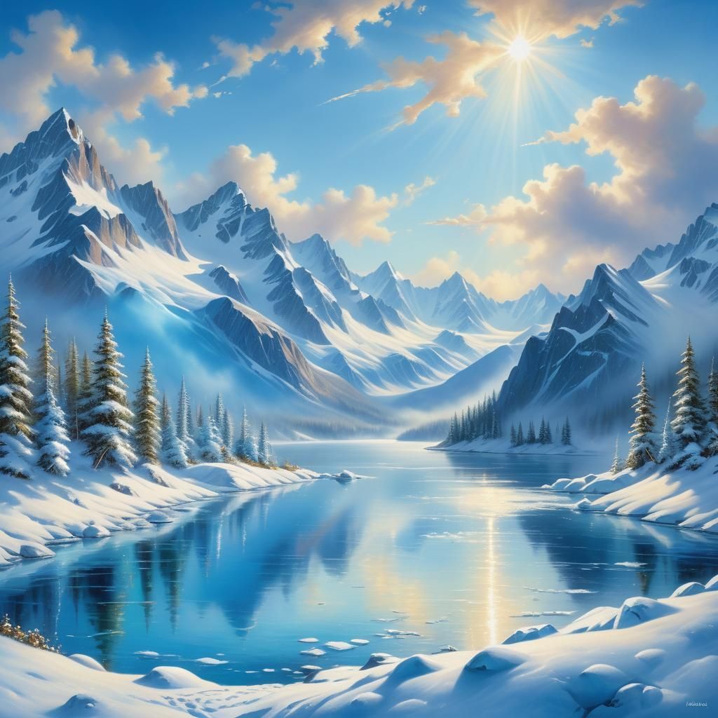 Serene Arctic Mountainscape with Blue Glacial Waters