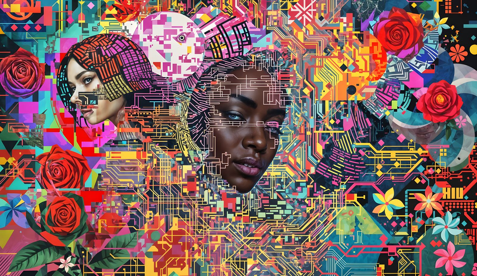 Kaleidoscopic Glitch Portrait in Afrofuturist Digital Art