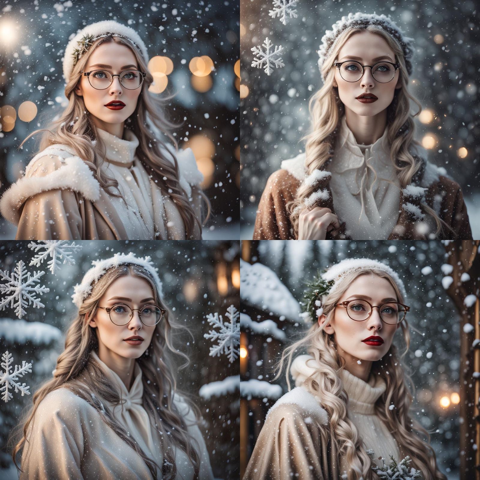 Ethereal Girl in Yule Outfit Amidst Snowfall