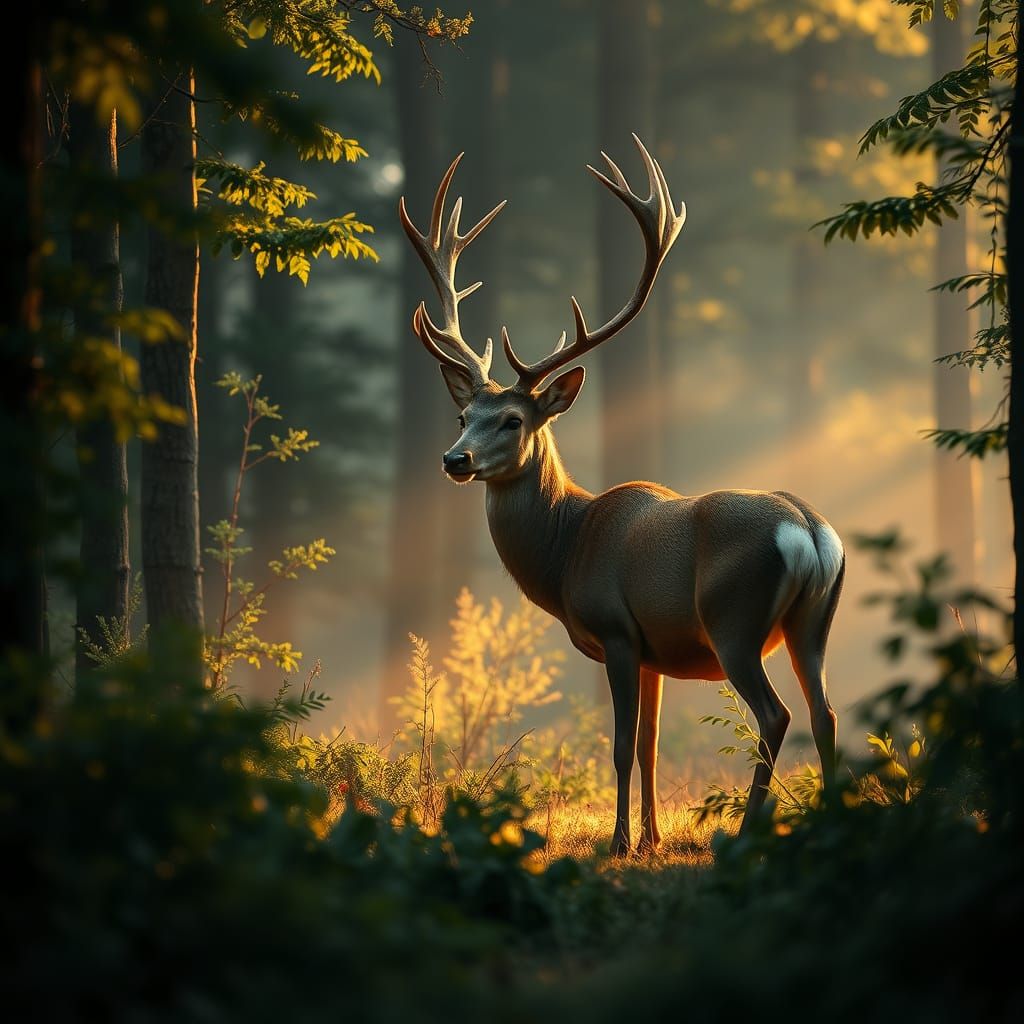 Majestic Deer in Forest: Romanticism Style