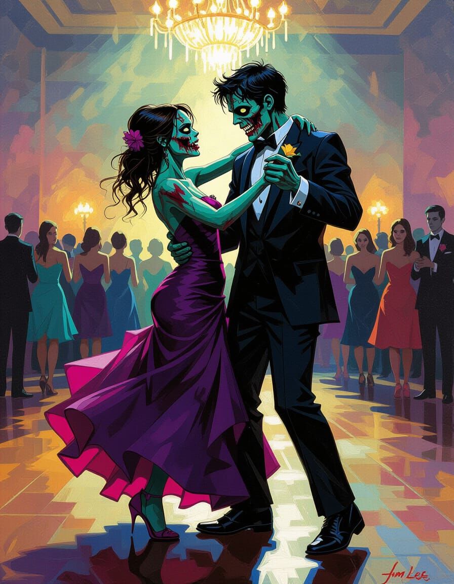 Zombie Couple Dances at Eerily Lit Prom