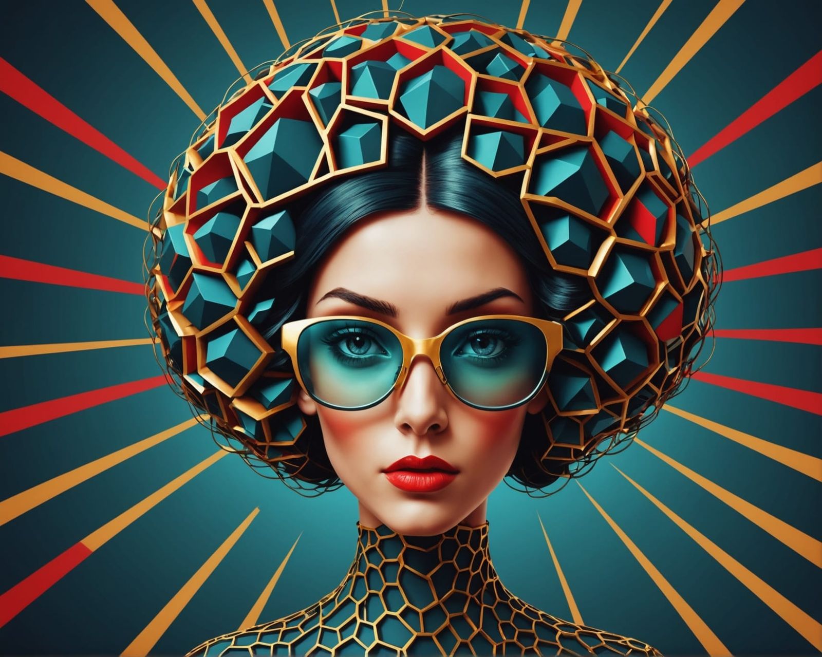 Abstract Black and Gold Digital Pattern with Cartoon