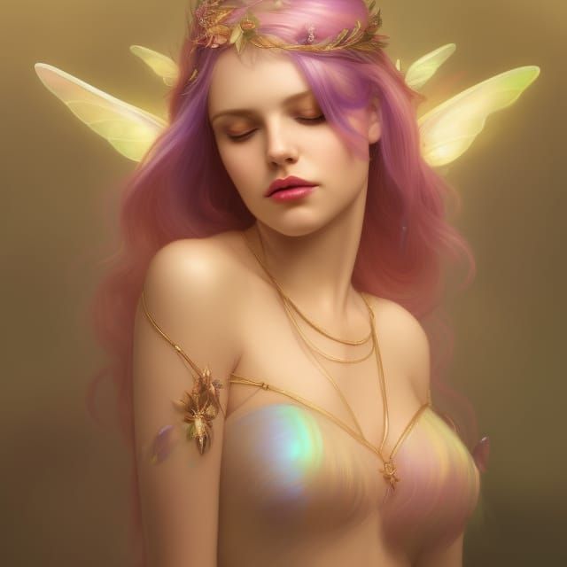 Rainbow Fairy Portrait in Art Nouveau Style