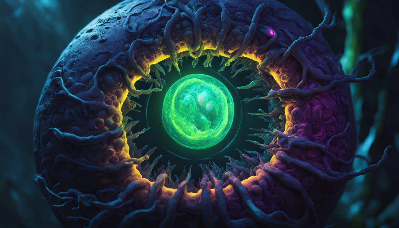 Epic Bioluminescent Birth in a Dark, Atmospheric Void