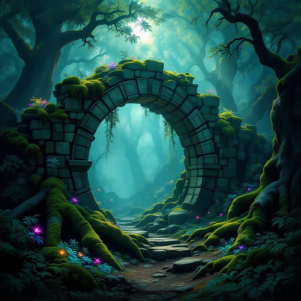 Mystical Forest Archway with Ethereal Glow