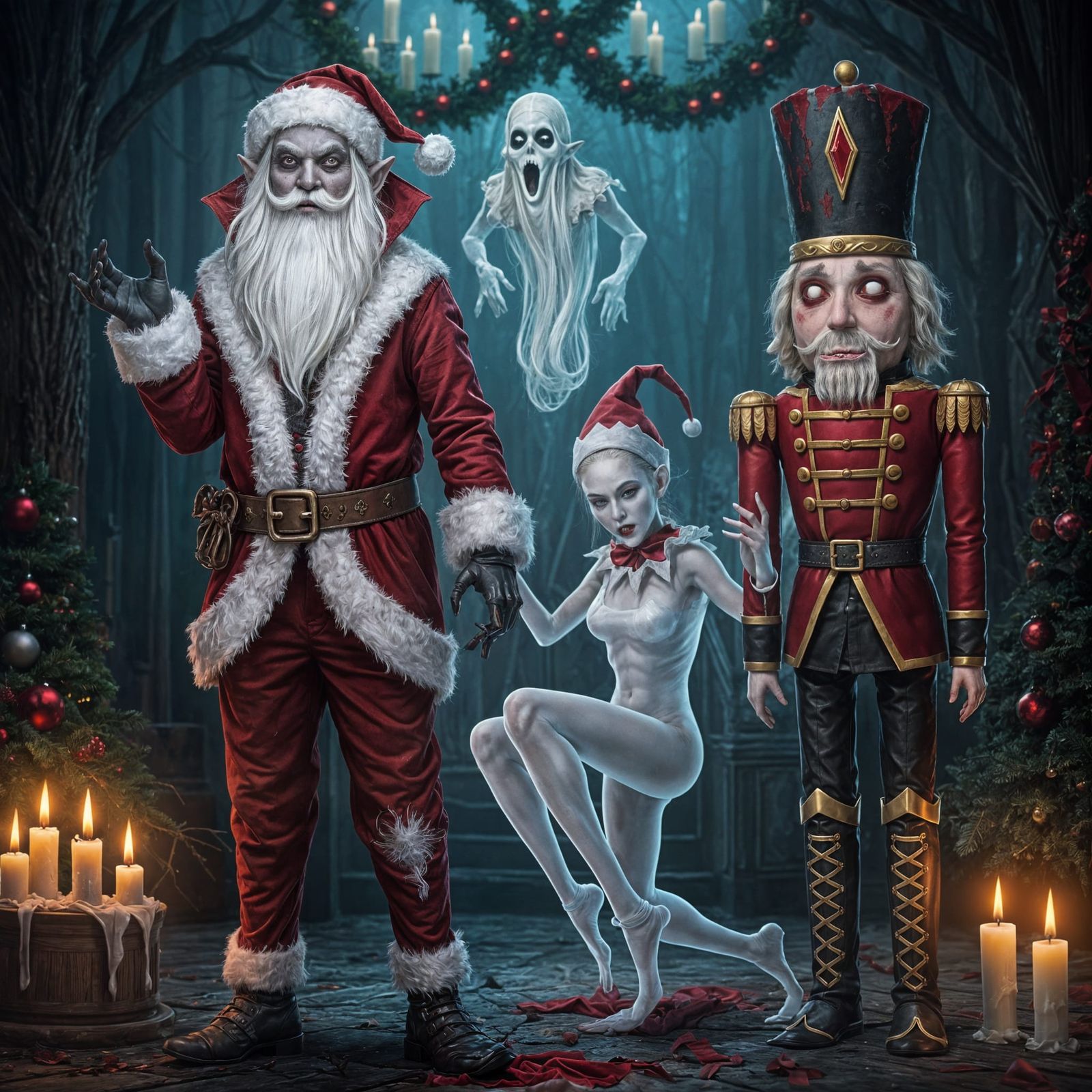 Haunted Holiday Characters: Vampire Santa, Ghost Elf, Deadly...