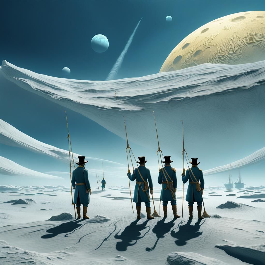 Surreal Whalers on the Moon in Digital Art