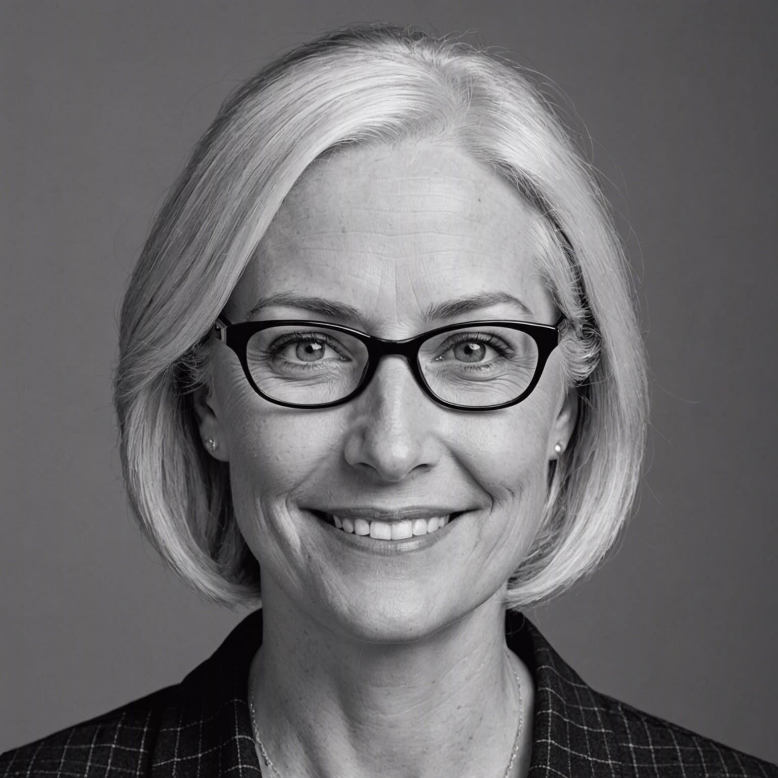 Detailed Black and White Portrait of a Smiling Woman