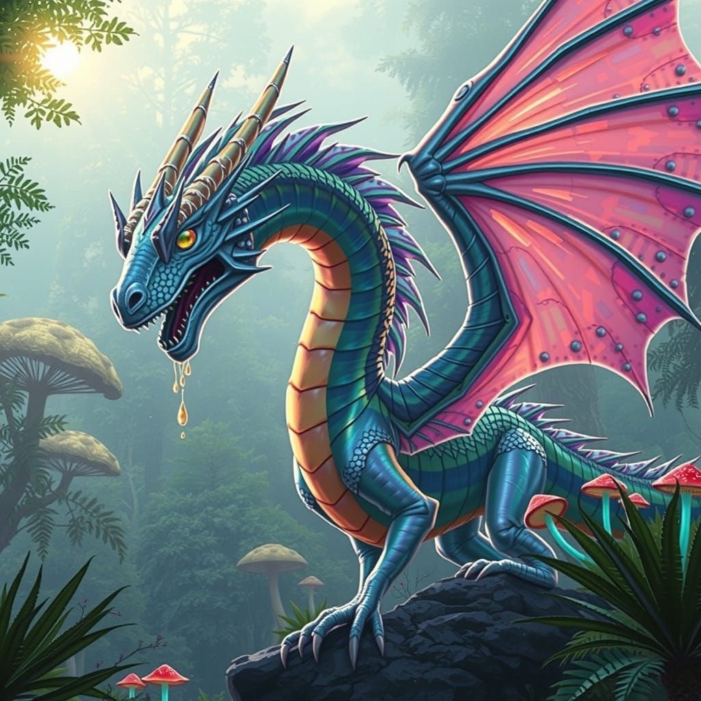 Rainforest Dragon in Neon Aesthetic