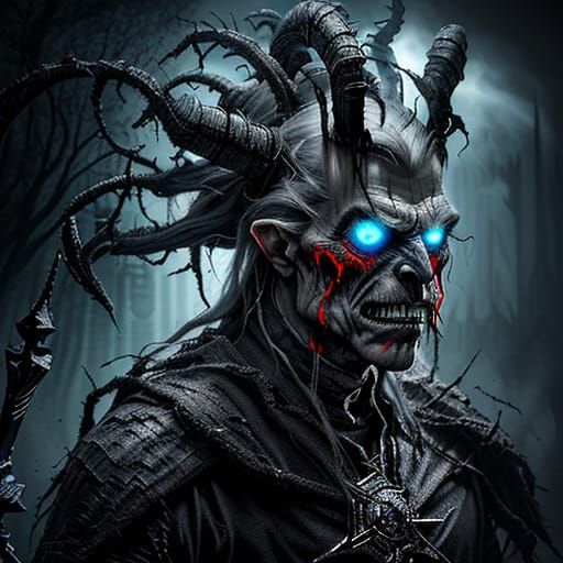 Sinister Madman with Glowing Red Eyes and Dark Aura