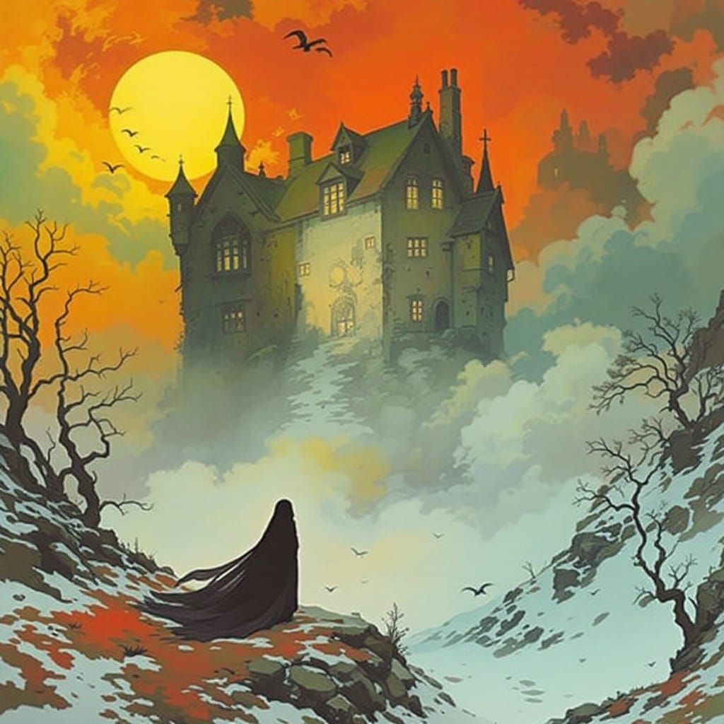 Surreal House of Occult Iconographies at Dawn