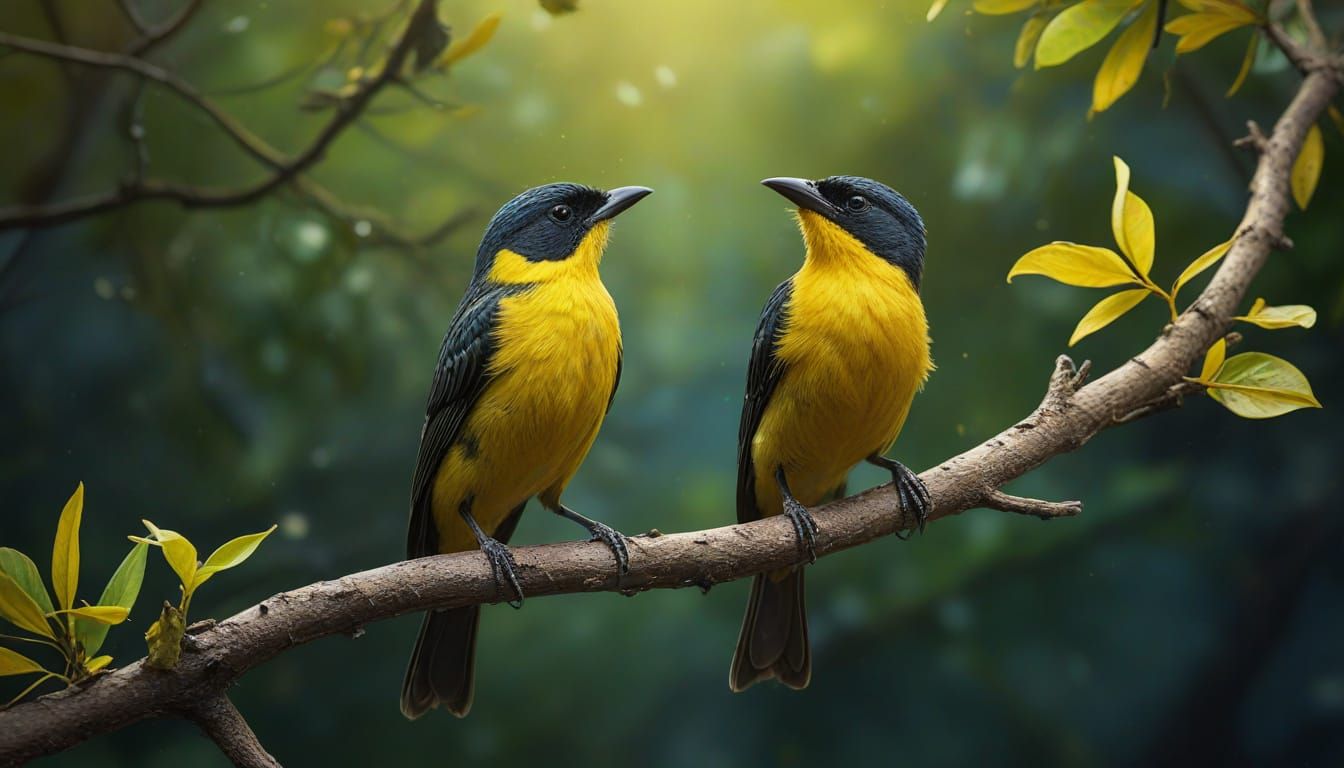 Yellow-Breasted Boubou Bird Sings in Dramatic Splash Art Sty...