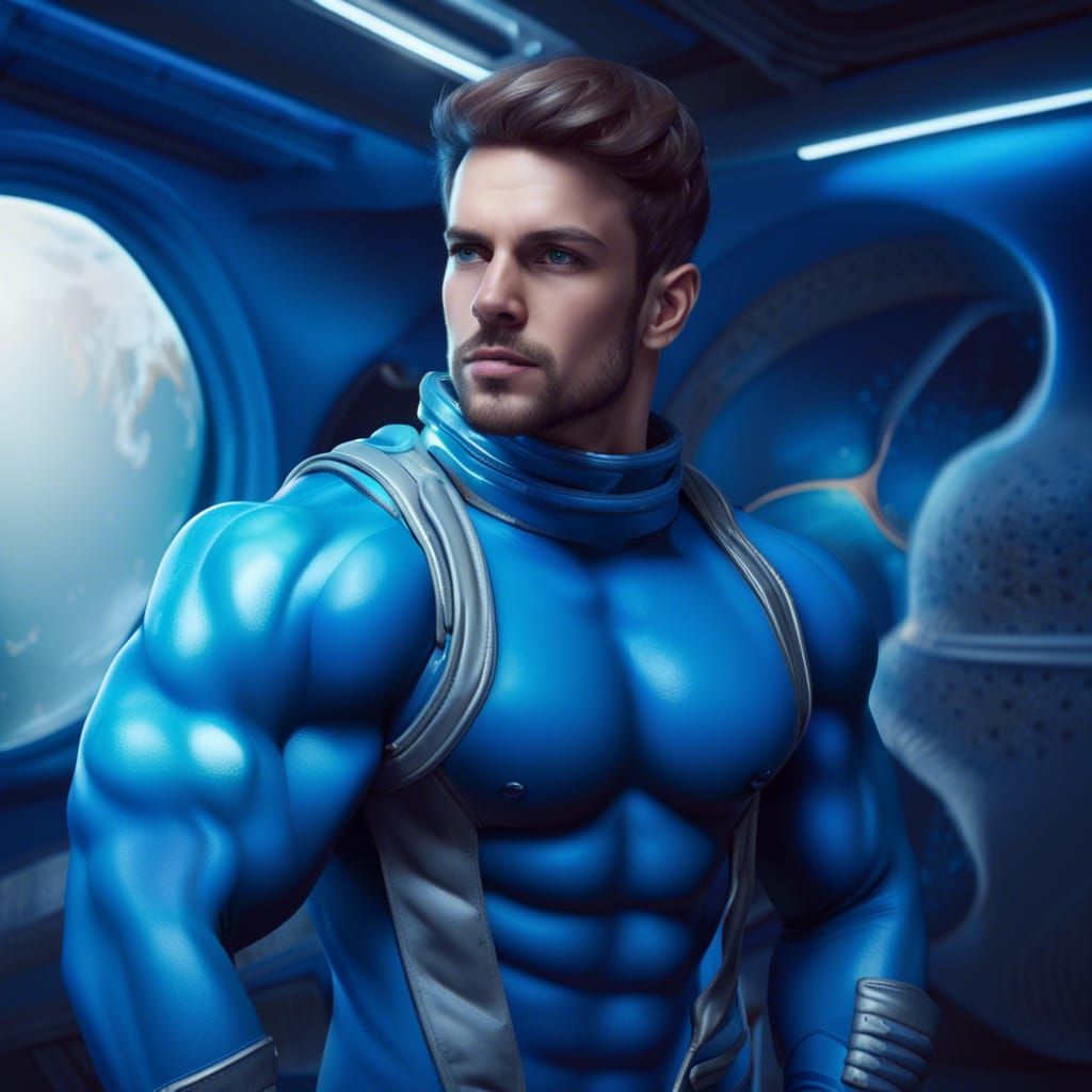 Muscular Astronaut Exploring Alien Planet