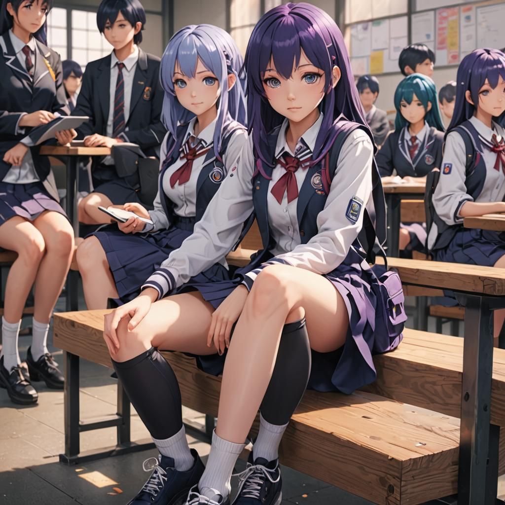 Purple Haired Anime Girl in School Uniform