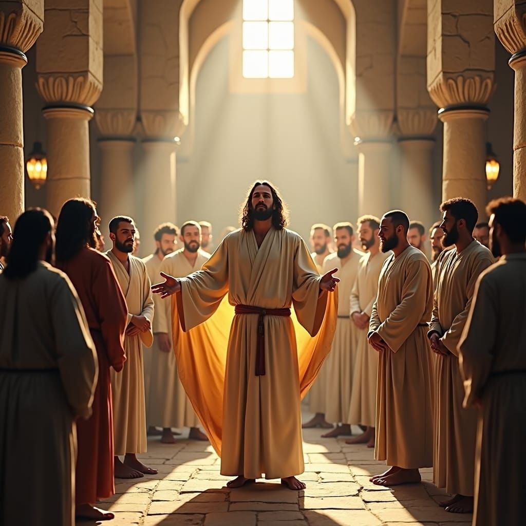 Jesus Preaching in Nazareth Synagogue, Golden Light