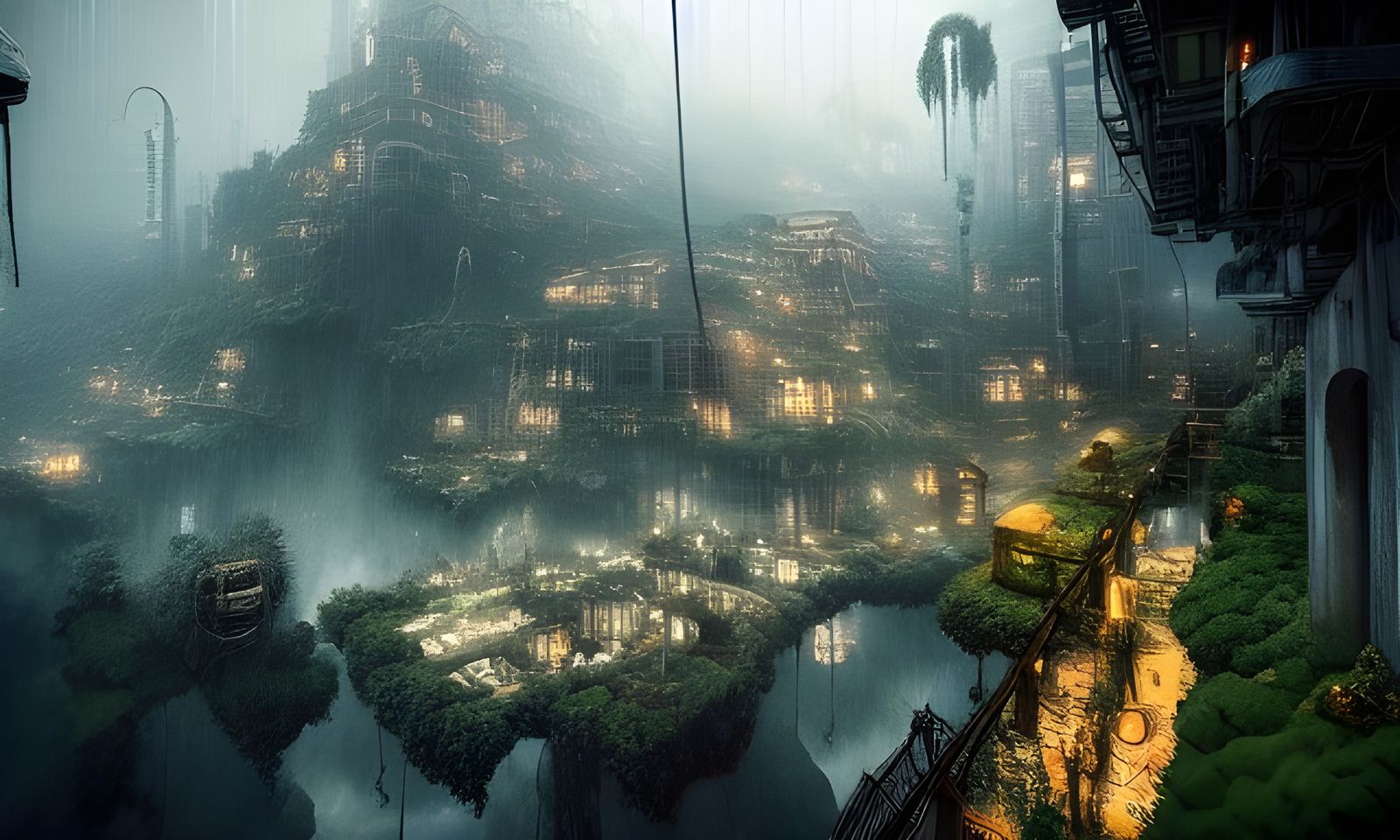 Epic Biopunk City Inside Jungle Cave