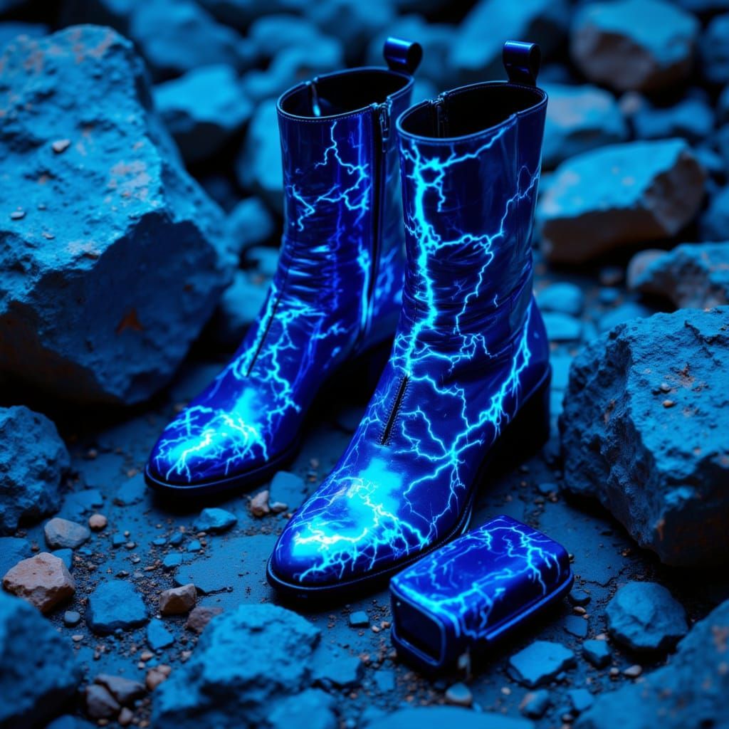 Electric Blue Boots and Handbag on Rocks