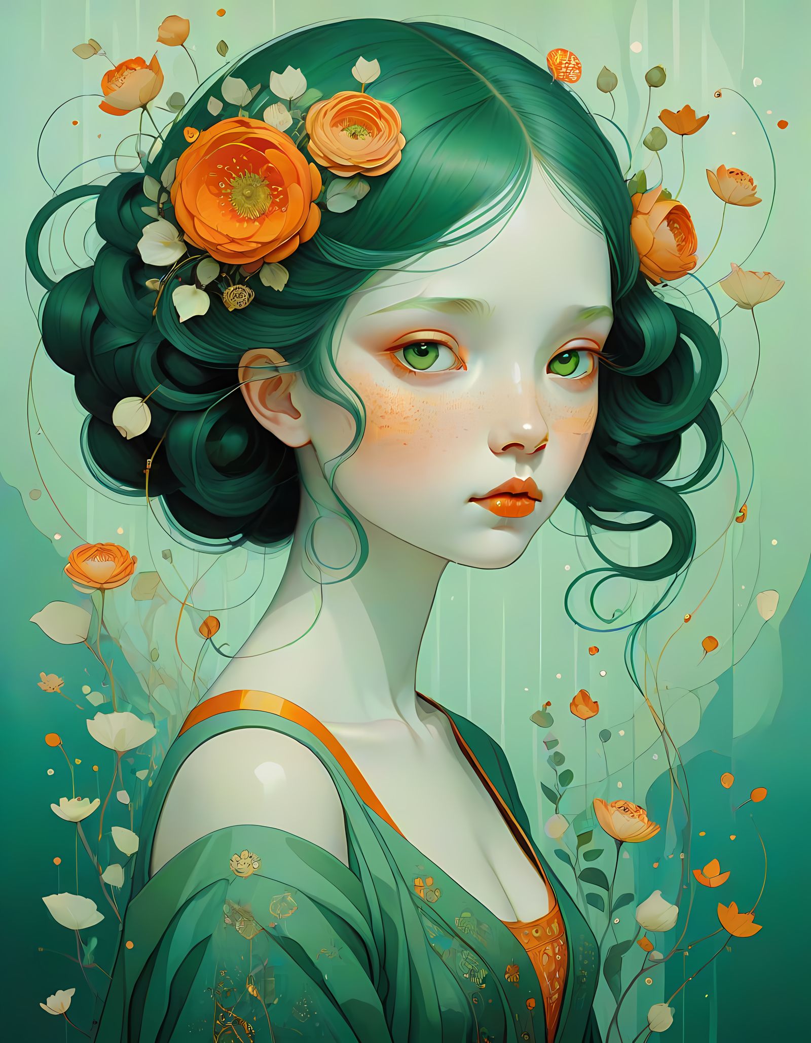 Ethereal Storybook Portrait in Minimalist Style