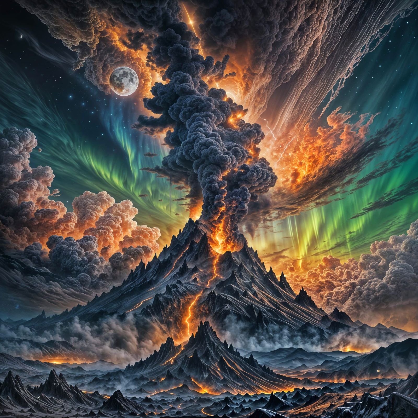 Fantasy Landscape with Supernova Moon and Black Spike