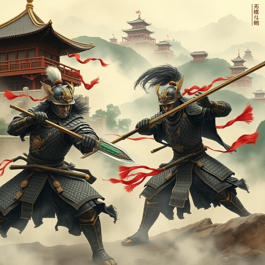 Ancient Asian Warriors Battle in Misty China