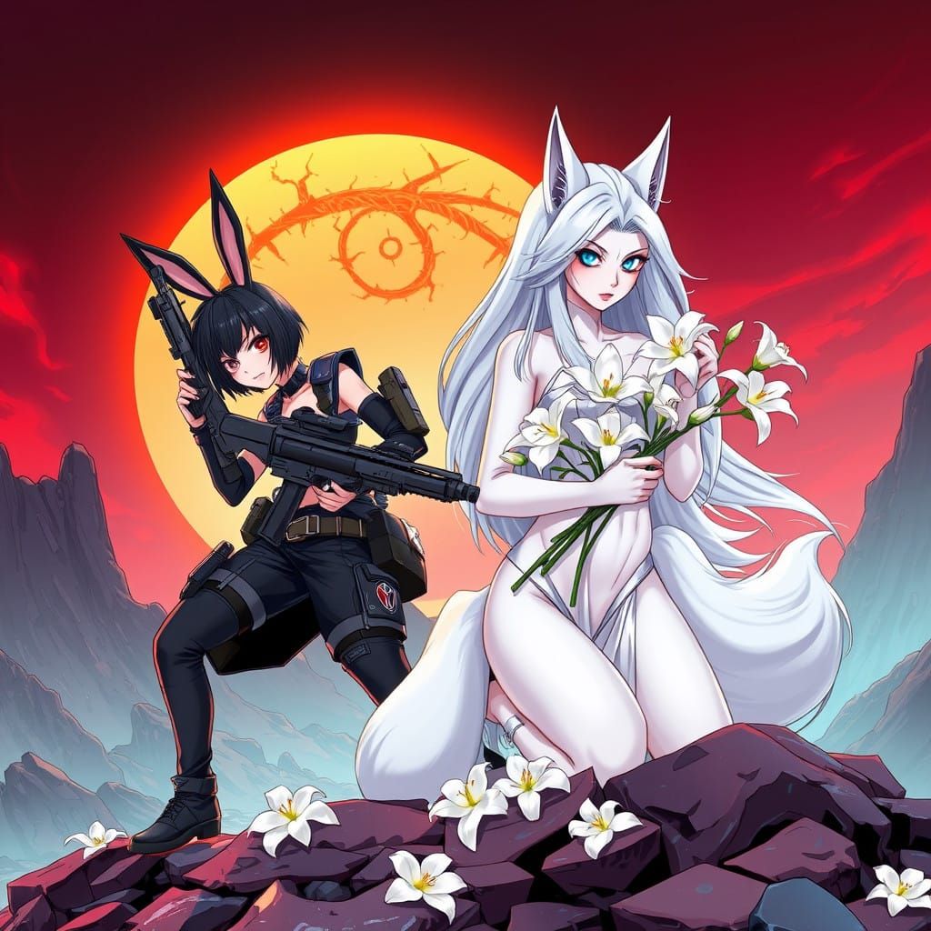 Moon and Kitsuwolfie sci-fi heroines