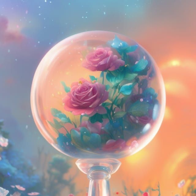 Crystals and Roses in Glass Globe