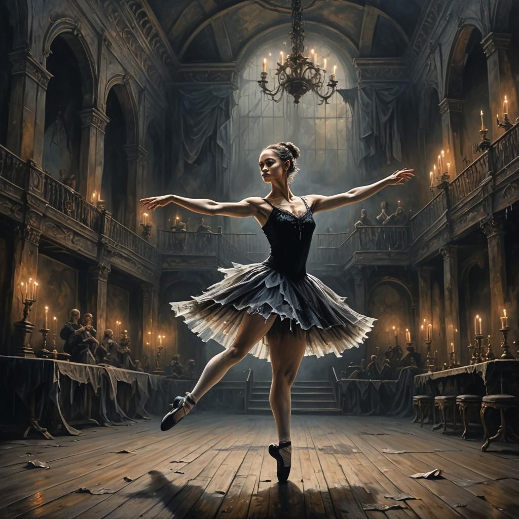 Dark Gothic Ballet Performed as Oil Painting