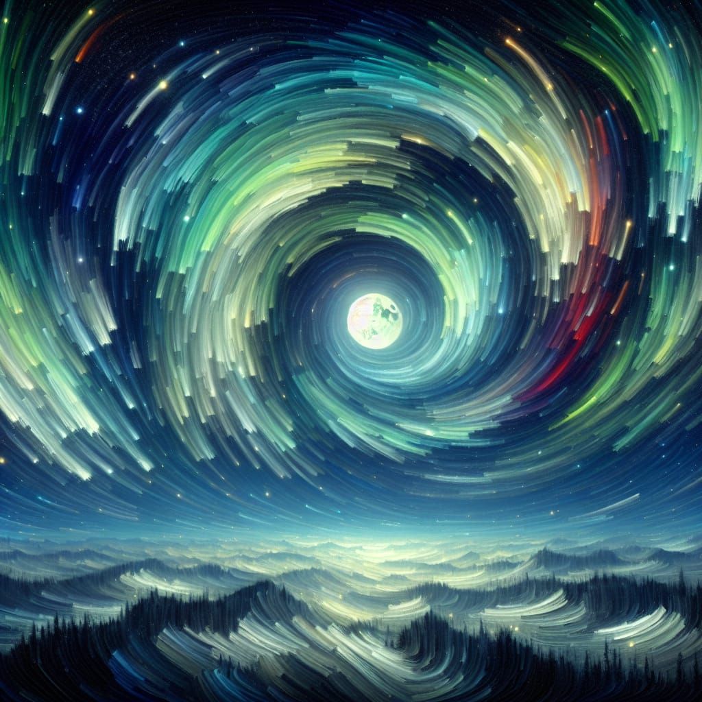 Northern Lights Painting with Spiraling Aurora