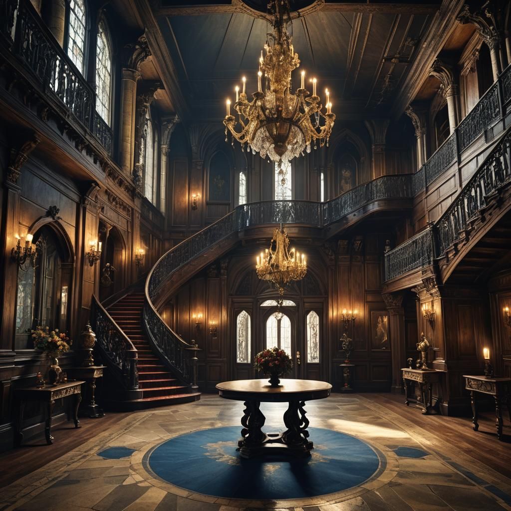 Gothic Manor Entrance Hall in Detailed Matte Painting
