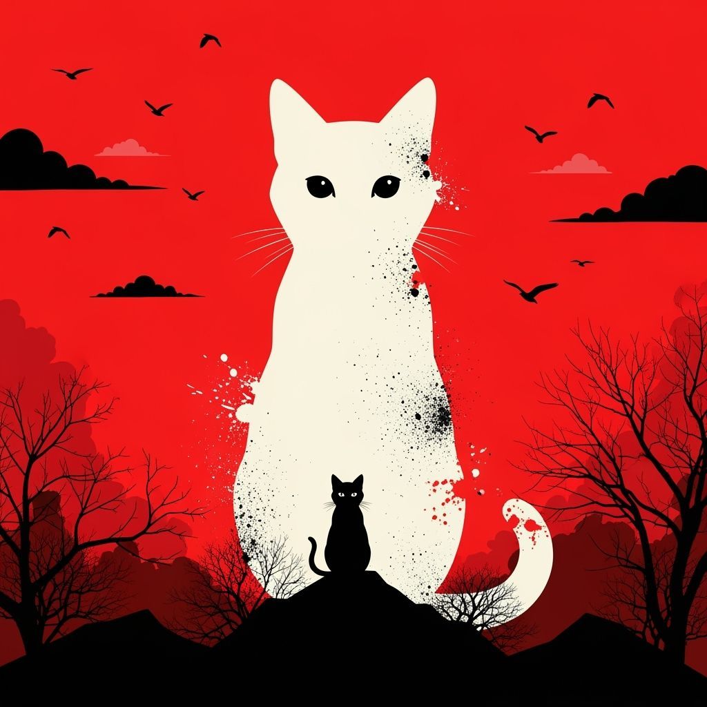 Graphic Style Cat Silhouette Against Scarlet Sky