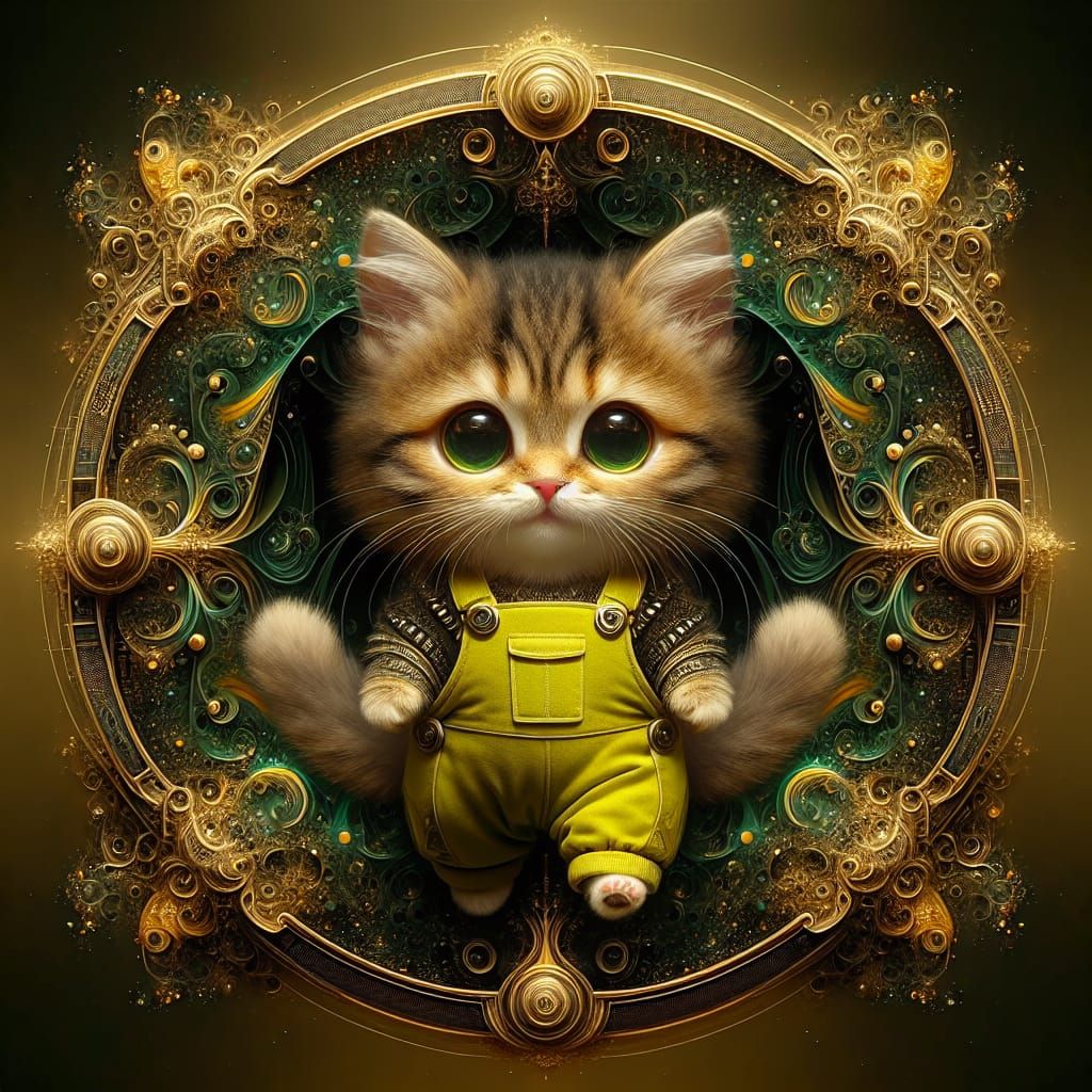 Cute Cat in Overalls: Digital Matte Painting