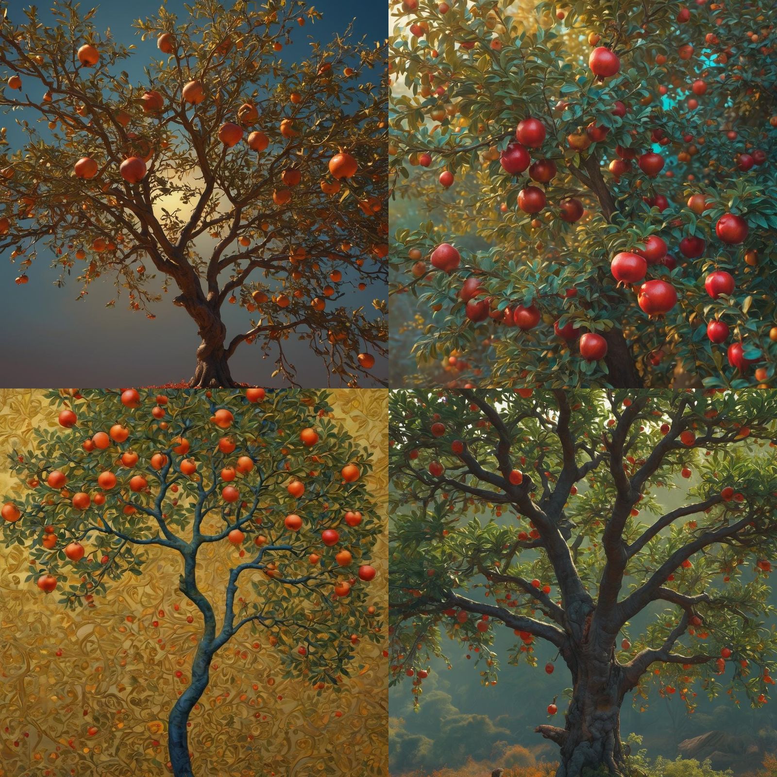 Pomegranate Tree with Golden Fleece, Fantasy Art