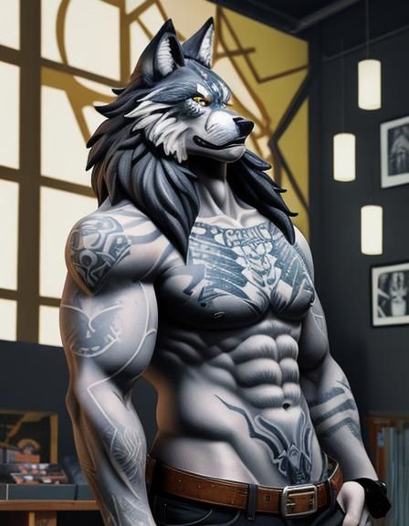 Furry Art: Wolf Figure with Tattoo