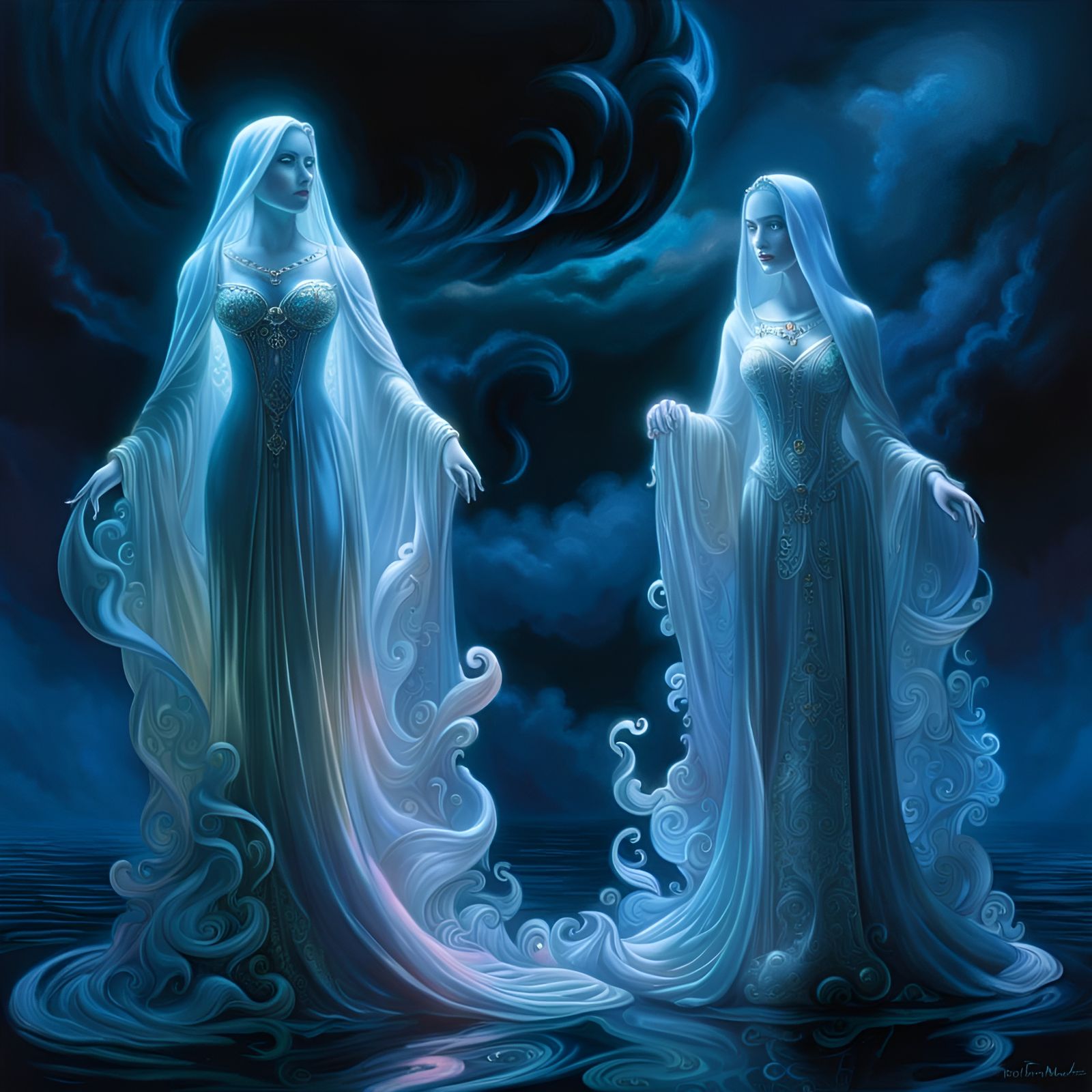 Ethereal Ghosts Floating in the Air with Neon Glow