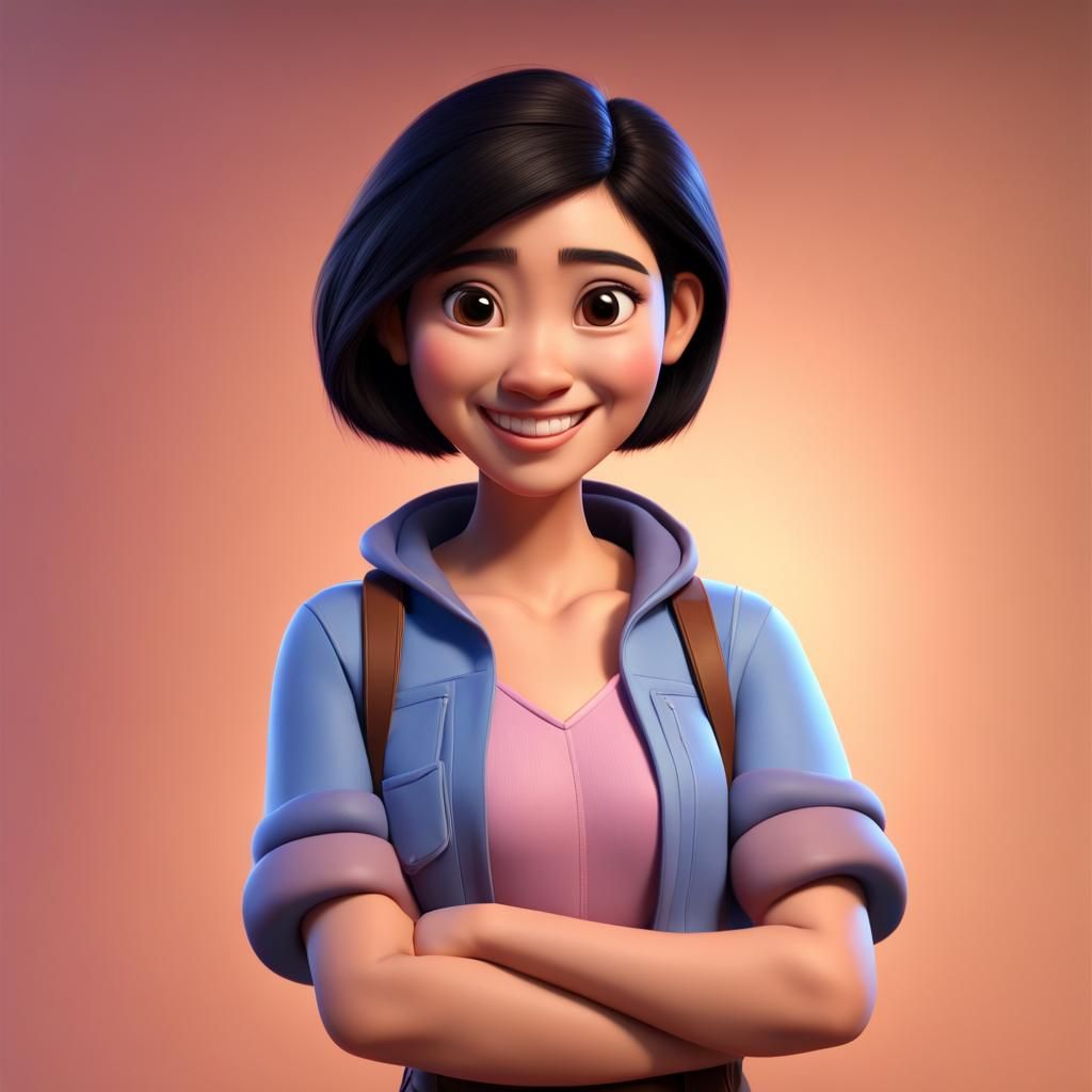Smiling Woman in Pixar Disney Style 3D Render