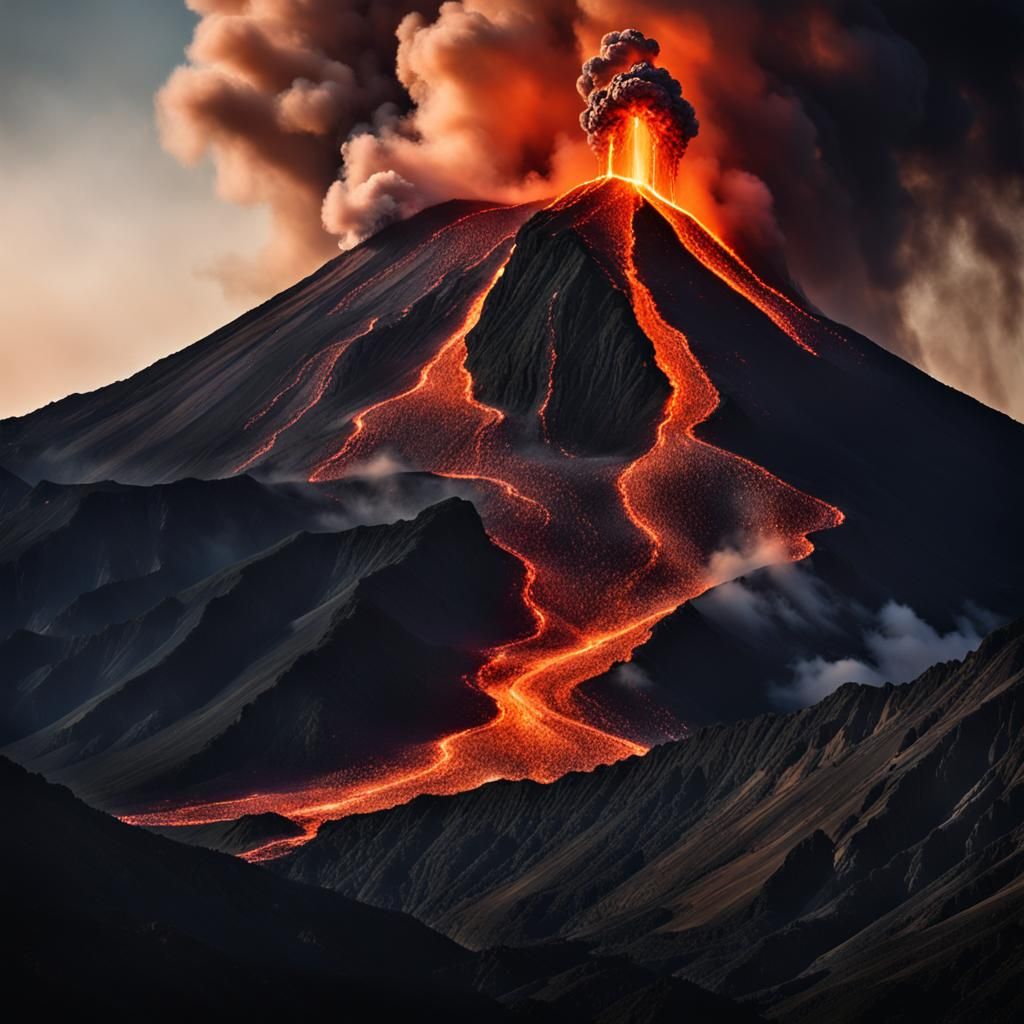 Dramatic Volcanic Eruption in Golden Hour Light