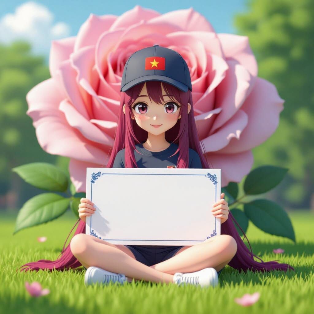 Girl with Rose in 3D Anime Style