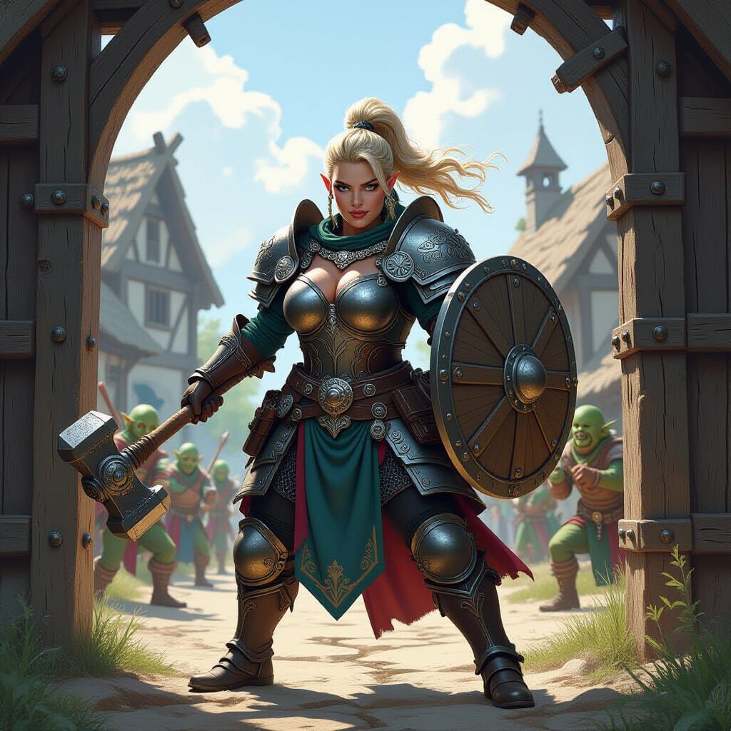 Dwarf Cleric Defends Village From Goblin Attack