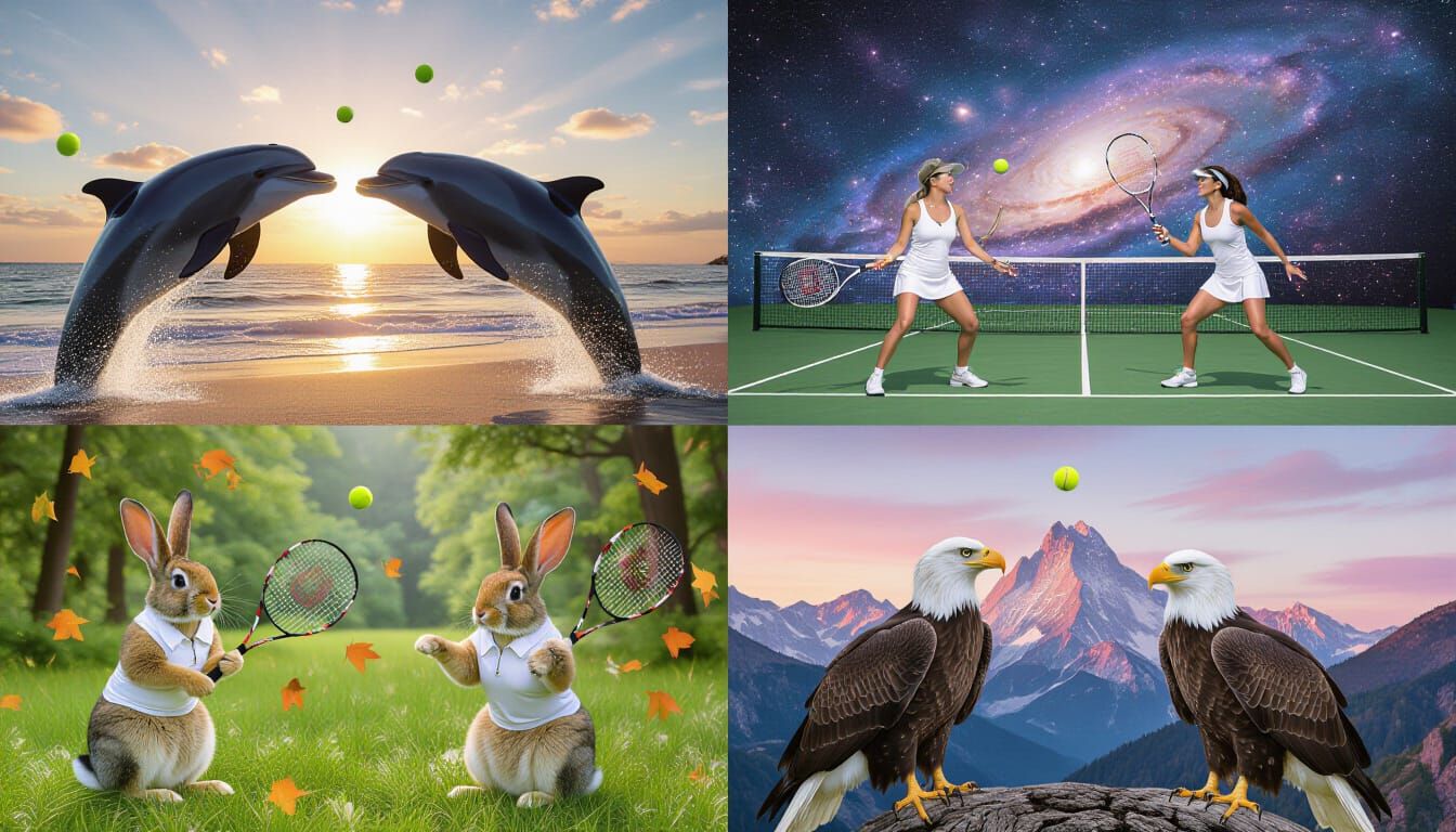 Animals Playing Tennis in Four Surreal Scenes