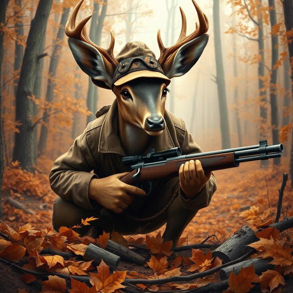 Stealthy Camouflage Deer in Autumn Forest