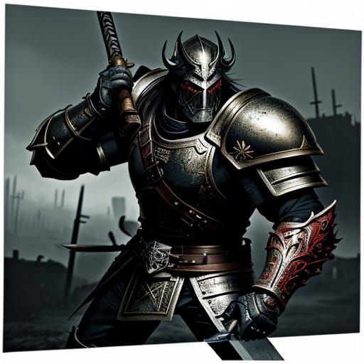 Warrior in Leather Armor with Warhammer in Battle