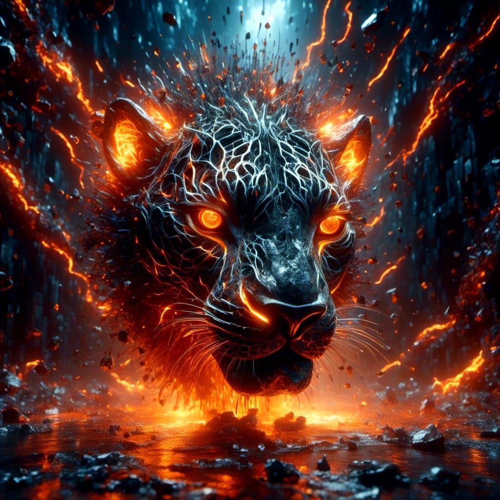 A dramatic <lora:Omnious:1.0>sculpture of a furious <lora:QD...